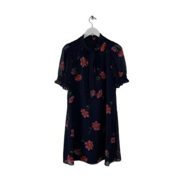 DKNY Women's Navy Floral Clip Dot Shift Dress Size 8 NWT - Picture 1 of 2